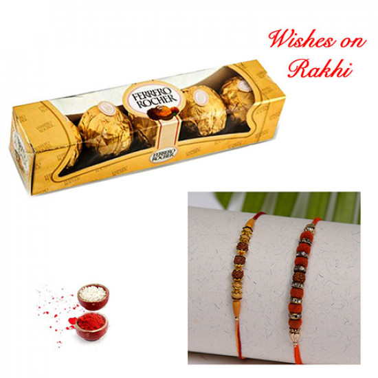 4 Pcs Ferrero Rocher with Set of 2 Handcrafted Rakhis