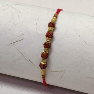 5 Rudraksha Rakhi with Golden Beads