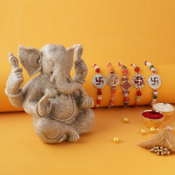 Beautiful and Pristine Sand Stone Idol with set of 5 Rakhi Gift Set