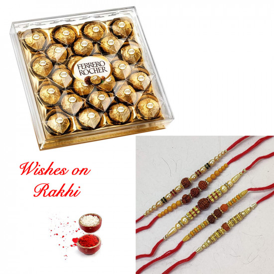 24 Pcs Ferrero Rocher Box with Set of 5 Fancy Rudraksh Rakhis