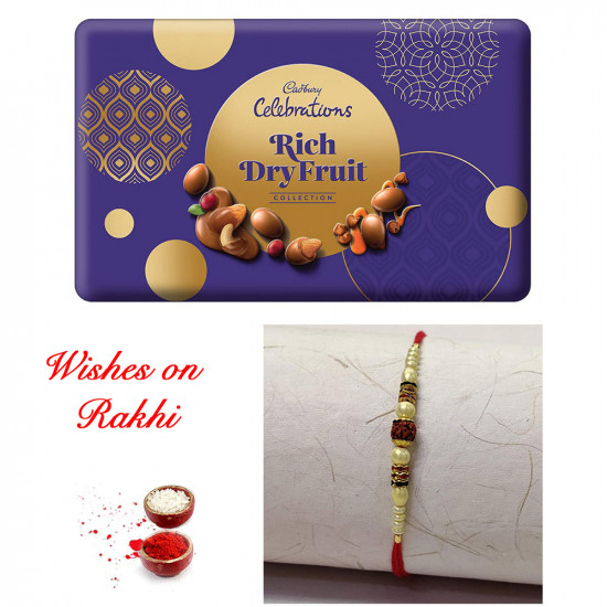 Cadbury Celebrations Rich Dry Fruit Box with Rudraksh and AD Rakhi