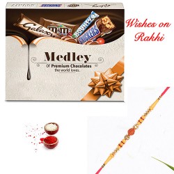 Medley of Premium Chocolates Box with Handcrafted Rudraksh Rakhi