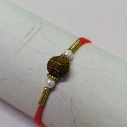 Wooden Bead and Pearls Rakhi
