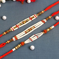Beautiful Pearl and Beads Set of Three Rakhi