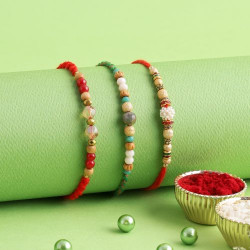 Beautiful Pearl and Beads Set of Three Rakhi