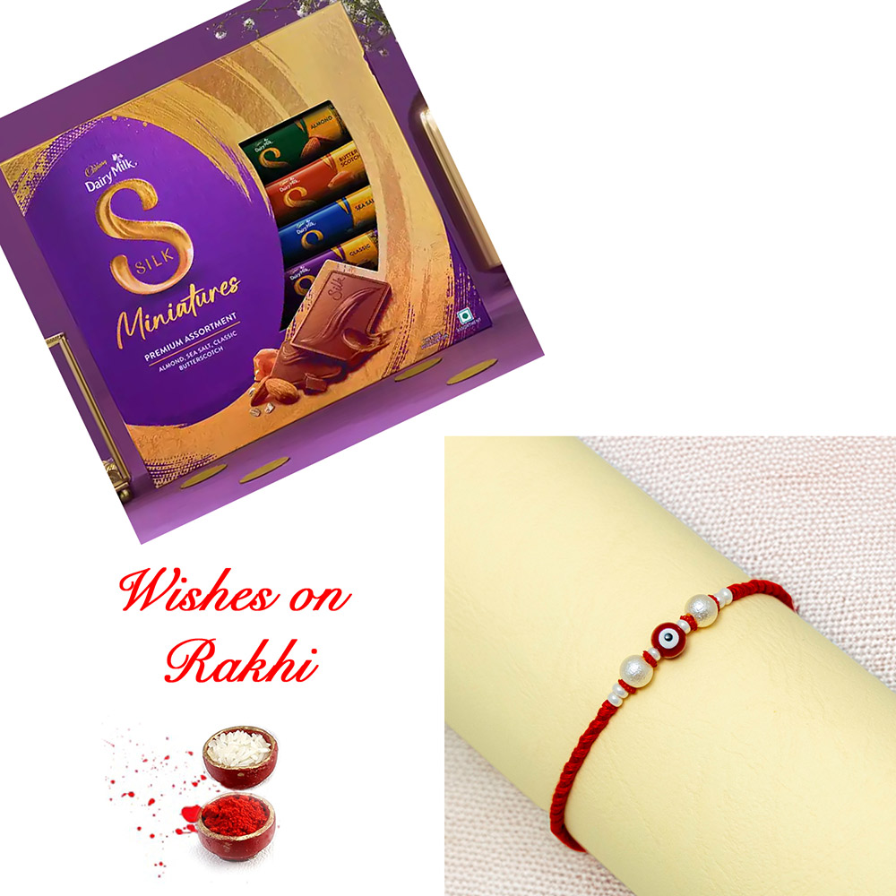 Charming Rakhi with Cadbury Silk Miniatures Box for Brother Charming Rakhi with Cadbury Silk Miniatures Box for Brother