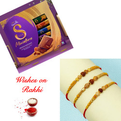 Beautiful Set of 3 Dazzling Rakhi with Cadbury Silk Miniatures