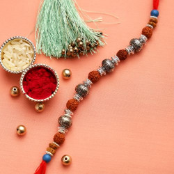 Auspicious Rudraksh and Silver Plated Beads Rakhi