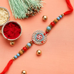 Red and Turquoise Beads SWASTIK Rakhi