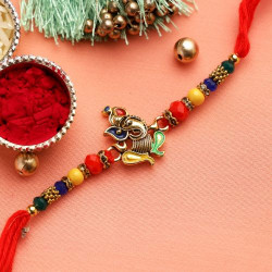 Handcrafted Ganapati Motif Rakhi with Round and Faceted Beads
