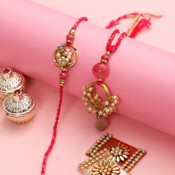 Embellished Beads-Work Bhaiya Bhabhi Modern cum Traditional Rakhi Set