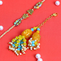 Embellished Beads-Work Bhaiya Bhabhi Rakhi Set with Natural Stones