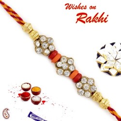 AD Studded Beautiful Rakhi with Multicolour Beads