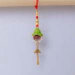 AD Studded Metallic Motif Lumba Rakhi with Pearls and Beads