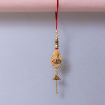 AD Studded Metallic Motif Lumba Rakhi with Pearls and Beads