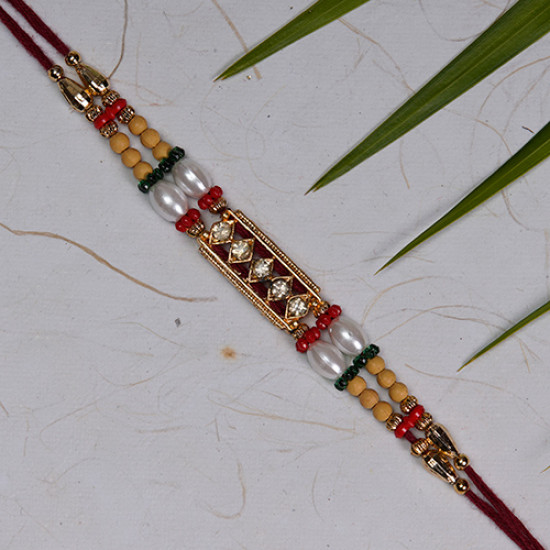 American Diamonds with Pearls and Multicolor Beads Rakhi