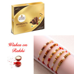 Artisan Set of 5 Pearls Rakhi with Ferrero Rocher Moments
