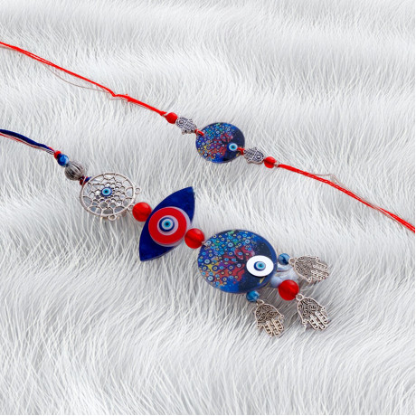 Artistic Bhaiya Bhabhi Rakhi Pair with Evil Eye Tassels