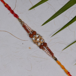 Auspicious Rudraksh Rakhi with Pearls and Beads Work