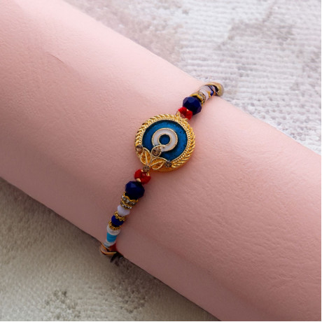 Beaded Colorful Rakhi with Evil Eye Enamel Highlights Beaded Colorful Rakhi with Evil Eye Enamel Highlights