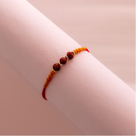 Beads with Triple Rudraksha Rakhi