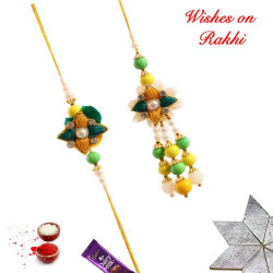Beautiful AD Pearls and Beads Bhaiya Bhabhi Rakhi Set