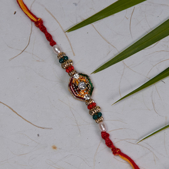 Beautiful Rakhi with AD and Multicolor Beads