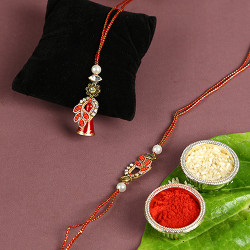 Beautiful Red Beads Bhaiya Bhabhi Rakhi Set with Hints of Golden