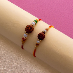 Beautiful Set of 2 Rudraksh Rakhis with Pearls and Beads