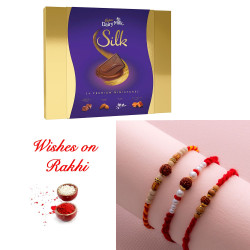 Beautiful Set of 3 Dazzling Rakhi with Cadbury Silk Miniatures