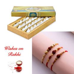 Beautiful Set of 3 Rudraksh Rakhi with Kesar Katli