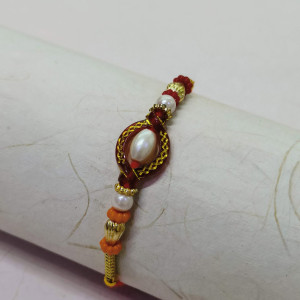 Beautiful White Pearls with Colored Beads Rakhi