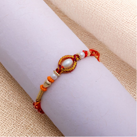 Beautiful White Pearls with Colored Beads Rakhi