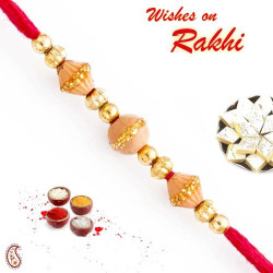 Beige and Gold Beads Embellished Thread Rakhi