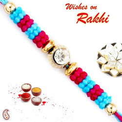 Blue and Pink Beads Thread Rakhi