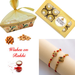 Captivating Set of 2 Rakhi and Dry Fruits with Ferrero Rocher Treats