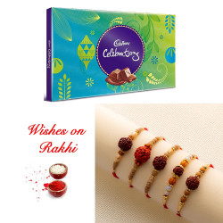 Captivating Set of 5 Rakhi with Cadbury Celebrations Box