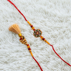 Charming Bhaiya Bhabhi Rakhi Set with Beads and Enamel