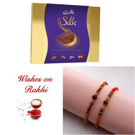 Classic Rudraksh Rakhi Set with Cadbury Silk Miniatures