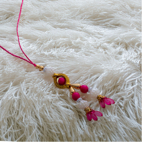 Colored Beads and Pearls Lumba Rakhi Colored Beads and Pearls Lumba Rakhi