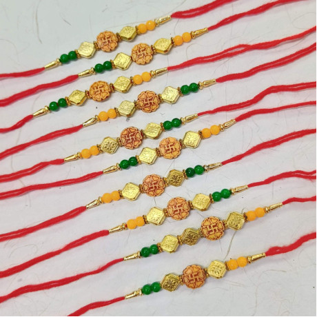 Colorful Set of 10 Swastik Rakhis with Beads