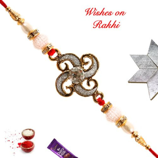 Dazzling American Diamonds Rakhi with Pearls and Beads