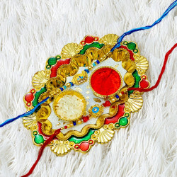Decorative Set of 2 Rakhi Hamper with Puja Thali