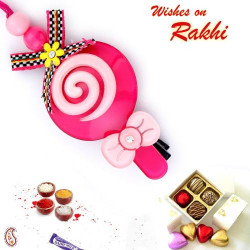 Deep Pink Candy Design Lumba Rakhi for Girl Child