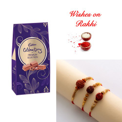 Delightful Set of 3 Rakhi and Cadbury Celebrations Premium Gift