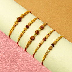 Designer Rudraksha Rakhi Set of 5 with Roli Chawal