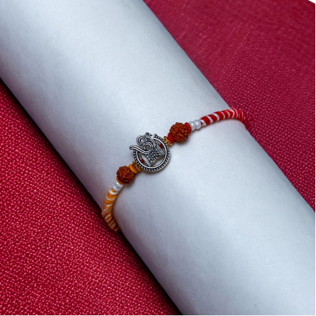 Divine OM Rakhi with Rudraksha Beads for Brother Divine OM Rakhi with Rudraksha Beads for Brother