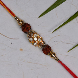 Double Rudraksh Rakhi with AD and Golden Beads