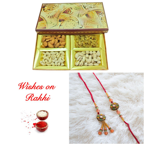 Dry Fruits Gift Pack with Bhaiya Bhabhi Rakhi