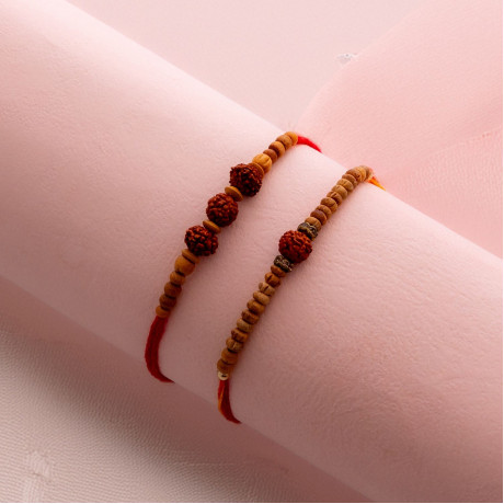 Elegant Pair of Rakhis with Beads and Rudraksh